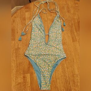 Ramy broom Sonoma one piece women's swimsuit size xs blue leopard print new